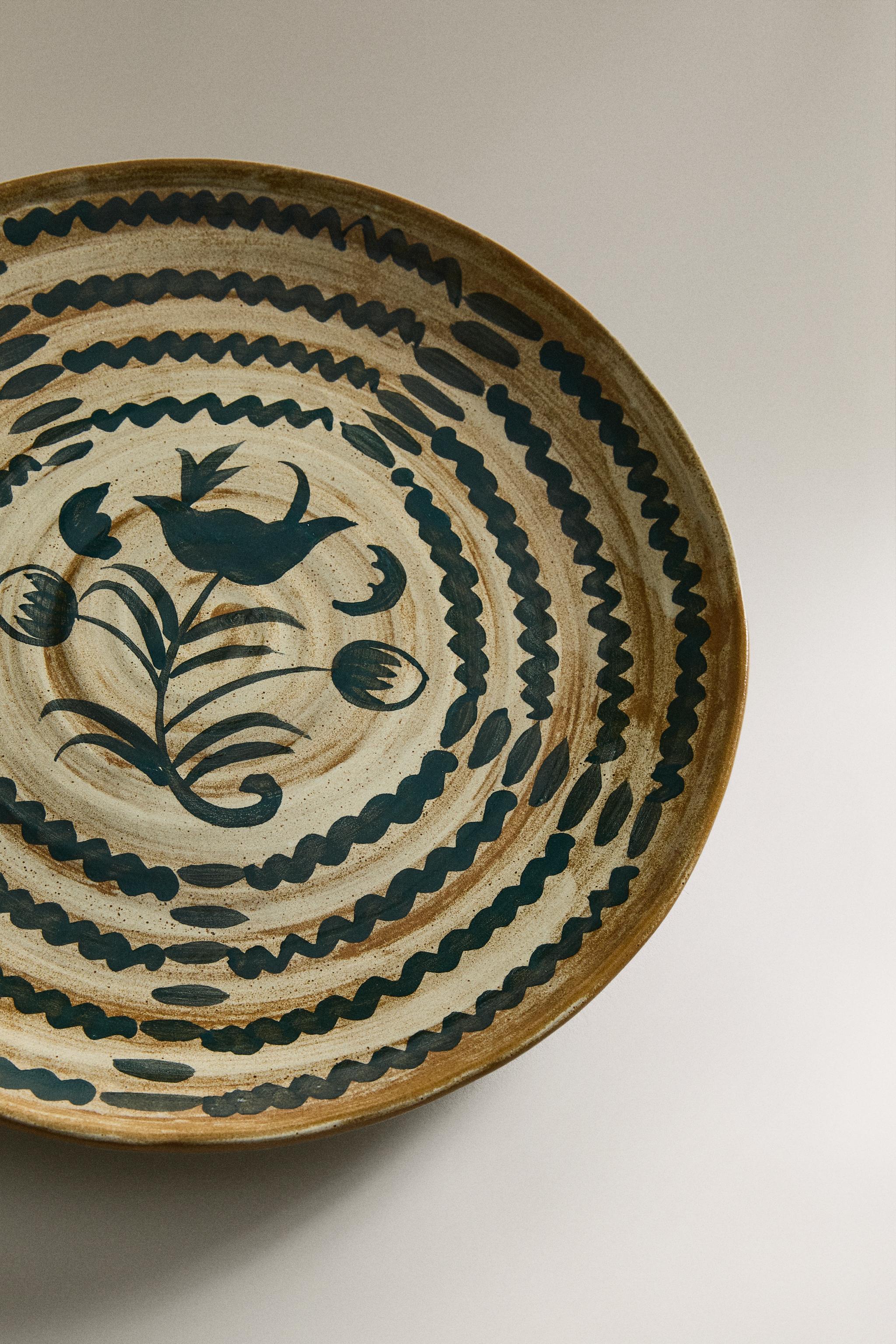 PLAT ROND GRÈS FLEURI